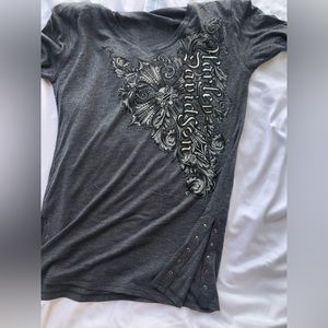 Black half sleeve Harley Davidson embroidered women’s top
